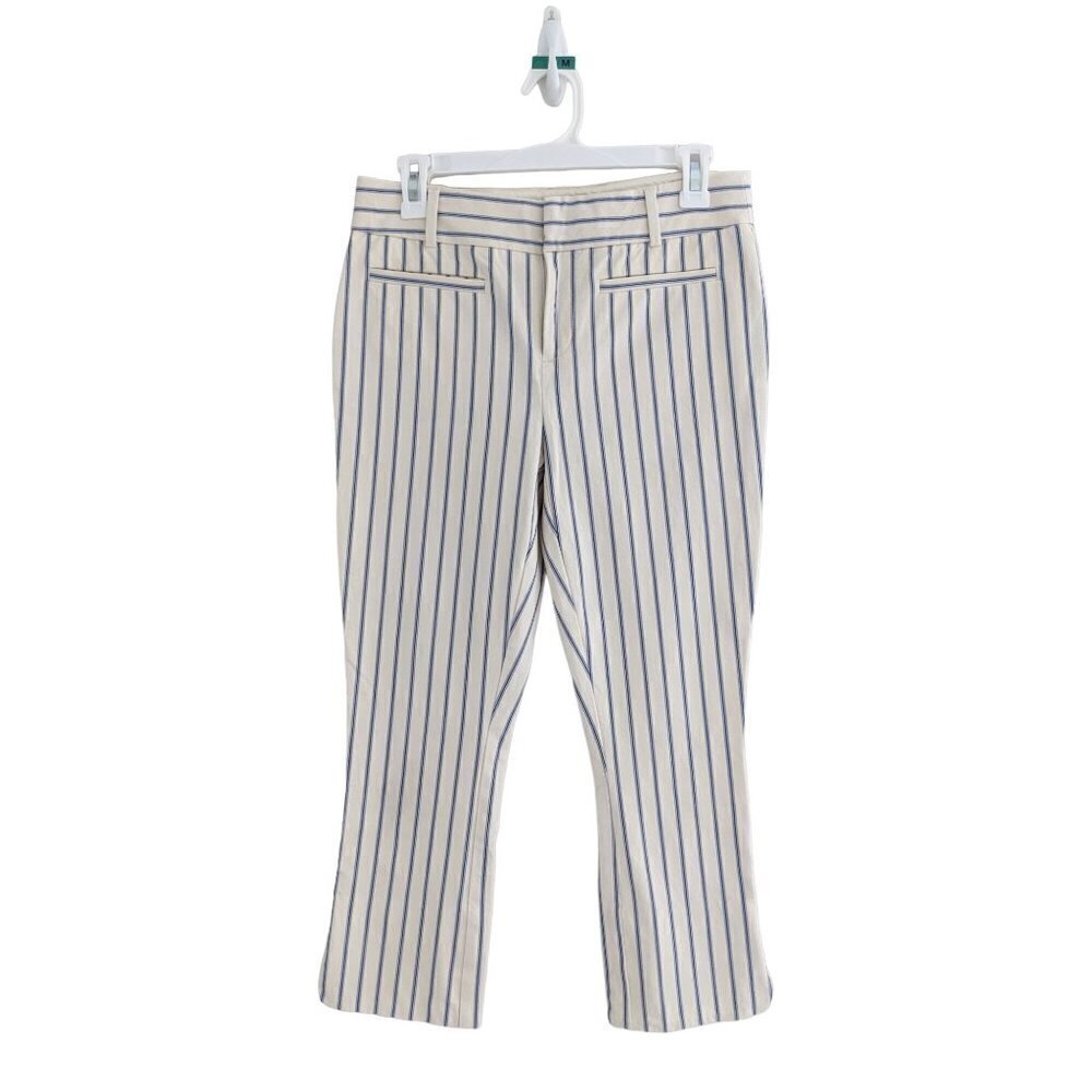 Anthropologie The Essential Slim Cropped Blue Striped Contemporary Pants